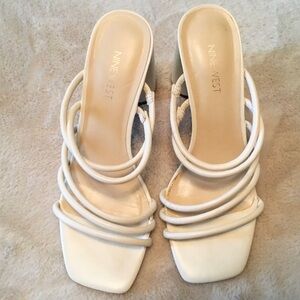 Nine West Glowy3 White Strappy Block Heel Slip-on Sandals - 8.5